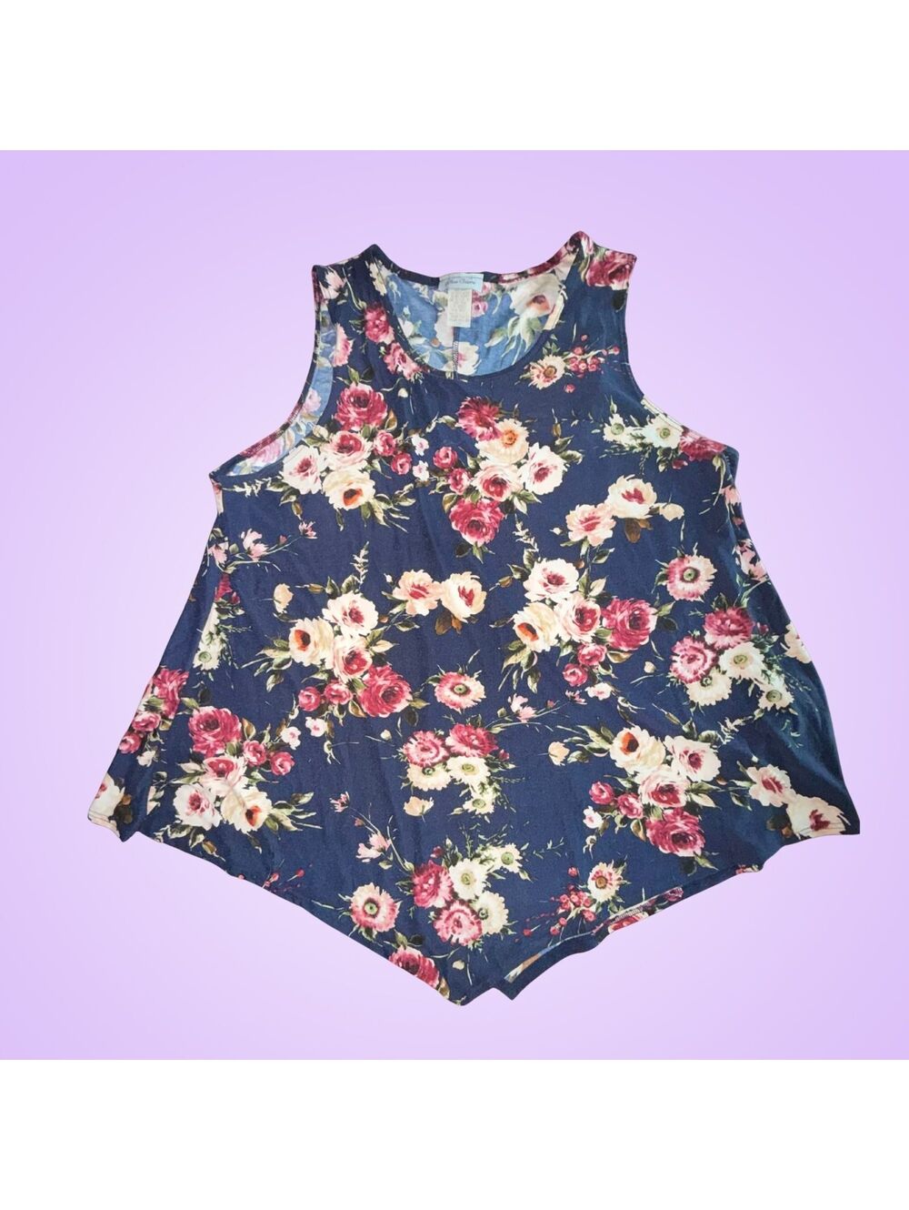 Women's Plus Size 3X Stretchy Star Vixen Navy Blue Floral Sleeveless Swing Top